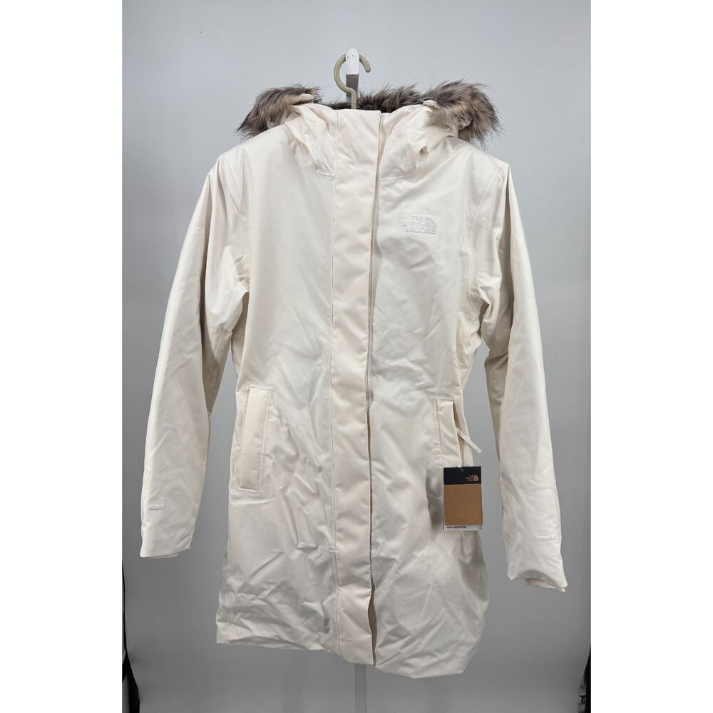 The North Face Arctic Parka Gardenia White Womens L Faux Fur Longline Coat NEW